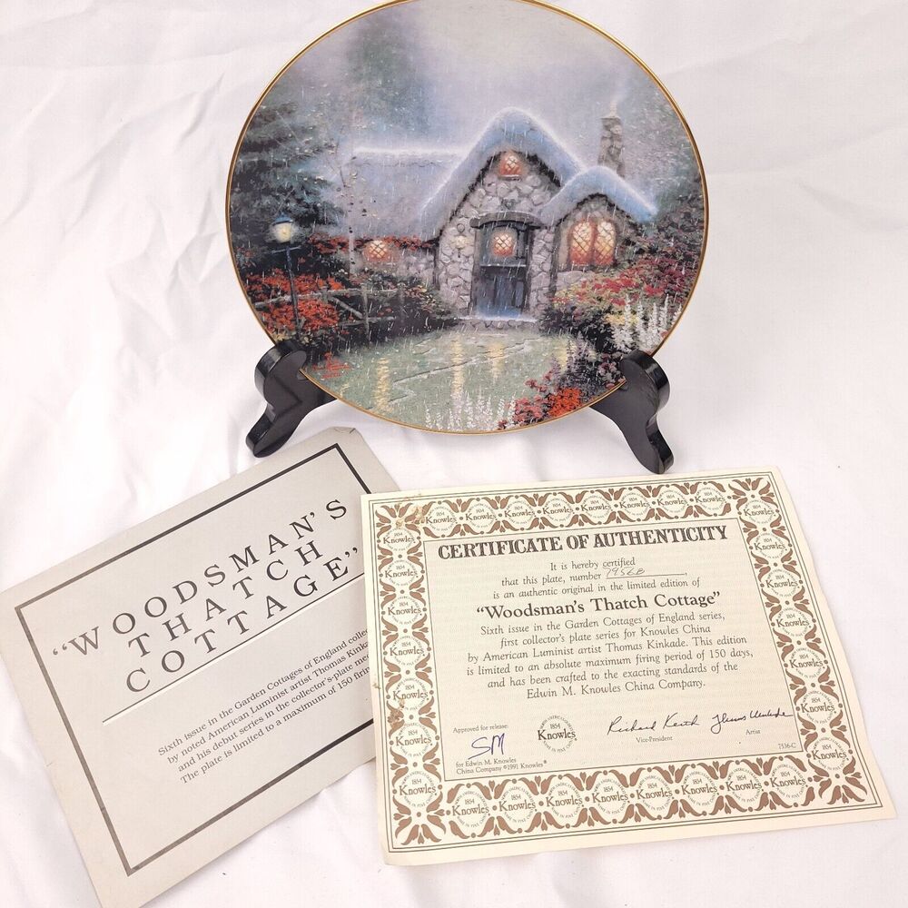Thomas Kinkade Collectors Plate "WOODSMAN'S THATCH COTTAGE" LIMITED EDITION